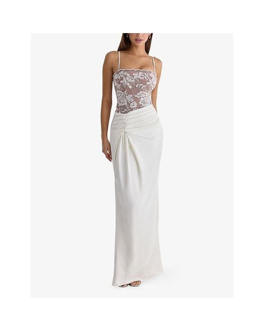House Of Cb White Eliette Embellished Satin Maxi Dress