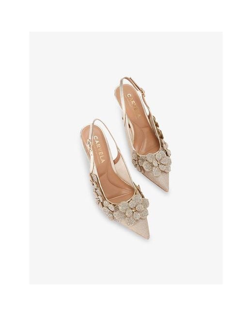 Carvela Kurt Geiger White Petalo Floral-Appliqué Metallic-Woven Slingback Courts