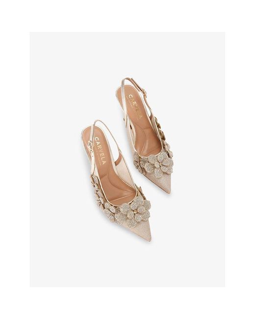 Carvela Kurt Geiger White Petalo Floral-Appliqué Metallic-Woven Slingback Courts