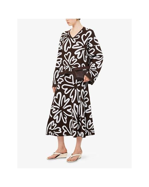 Yasmina Q Black Amani Floral-Print Cotton-Knit Jumper