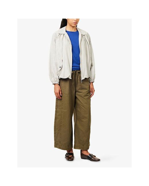 Damson Madder White Lailah Gingham Woven Bomber Jacket