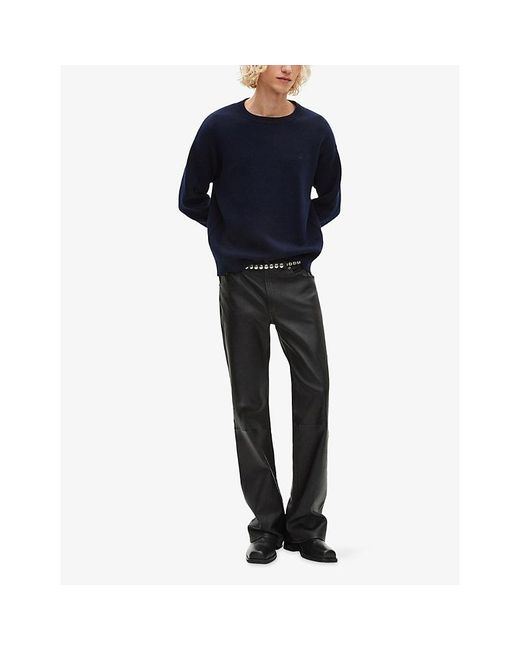 The Kooples Blue Brand-Embroidered Crewneck Wool-Blend Jumper for men
