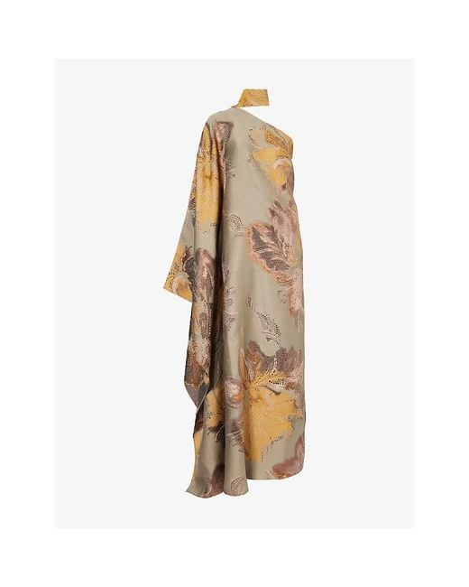 ‎Taller Marmo Metallic Hardison One-Sleeve Woven Maxi Dress