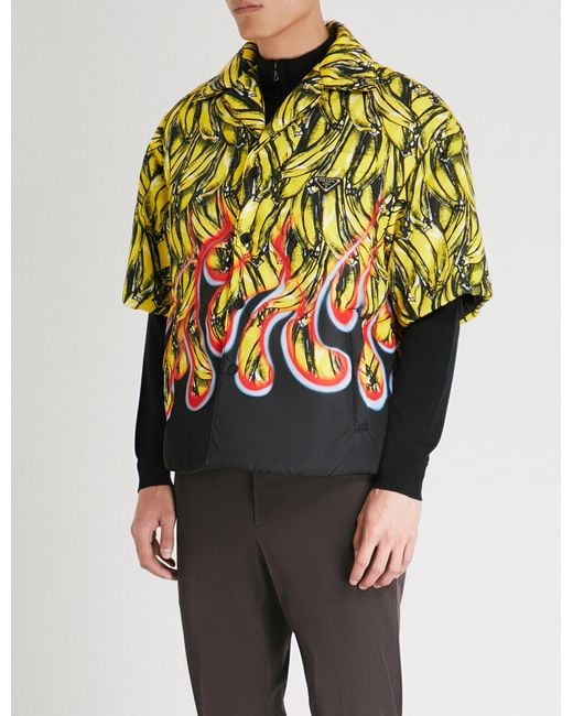 Prada Black Banana-print Padded Gabardine-shell Shirt for men