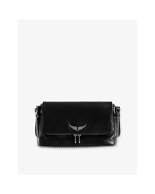 Zadig & Voltaire Black Rocky Ii Wing-Embellished Leather Cross-Body Bag