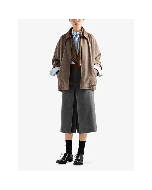 Prada Gray Rush Stitch Virgin-Wool Midi Skirt