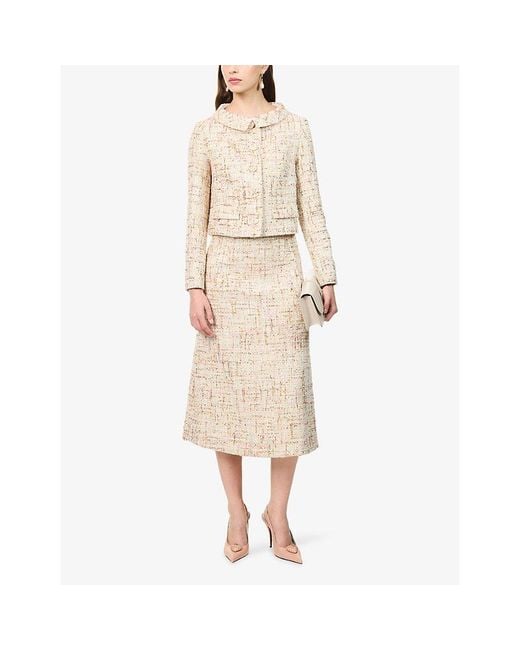 Huishan Zhang Natural Evelina Metallic Tweed Midi Skirt