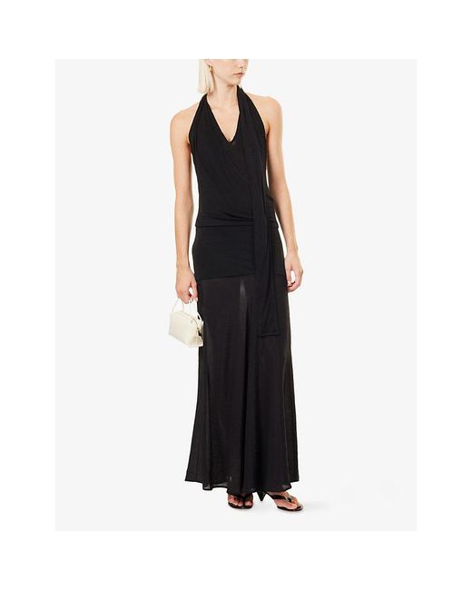 Belle Anna Black Halterneck Duo Wool-Blend Top