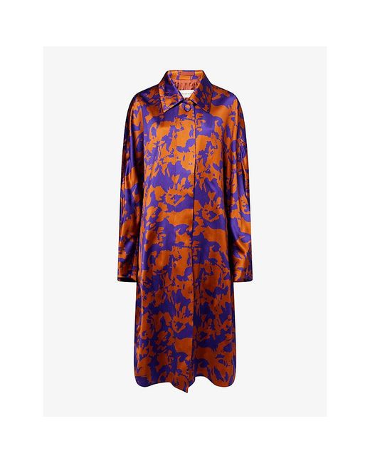 Dries Van Noten Red Printed Relaxed-Fit Woven Coat