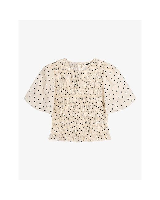 OMNES Natural Nicolla Shirred-Bodice Linen-Blend Top
