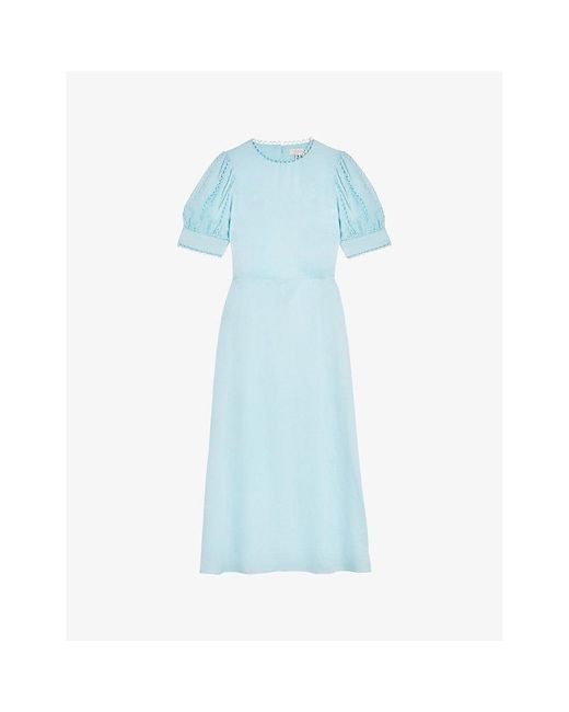 Ted Baker Blue Azilea Puff-sleeve Waist-tie Woven Midi Dress