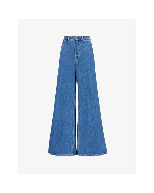 FRAME Blue Contrast-stitch Wide-leg Mid-rise Recycled Denim Jeans