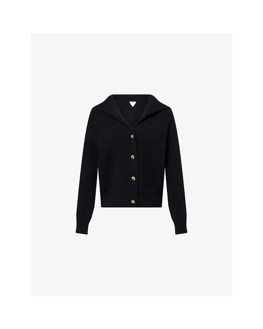 Bottega Veneta Black Hooded Compact Wool Knitted Cardigan