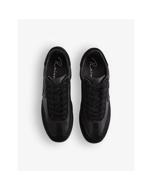 Reiss Black Alba Logo-embroidered Low-top Leather Trainers for men