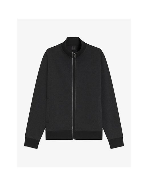 Boss Black Funnel-Neck Zip-Up Cotton Sweatshirt for men
