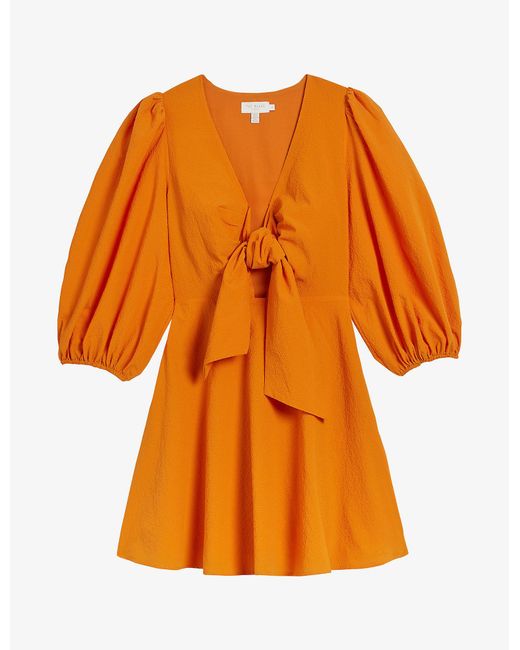Ted Baker Synthetic Jozelyn Puff-sleeve Woven Mini Dress in Orange ...