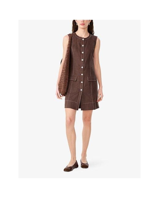 OMNES Brown Raphi Button-Front Linen-Blend Mini Dress