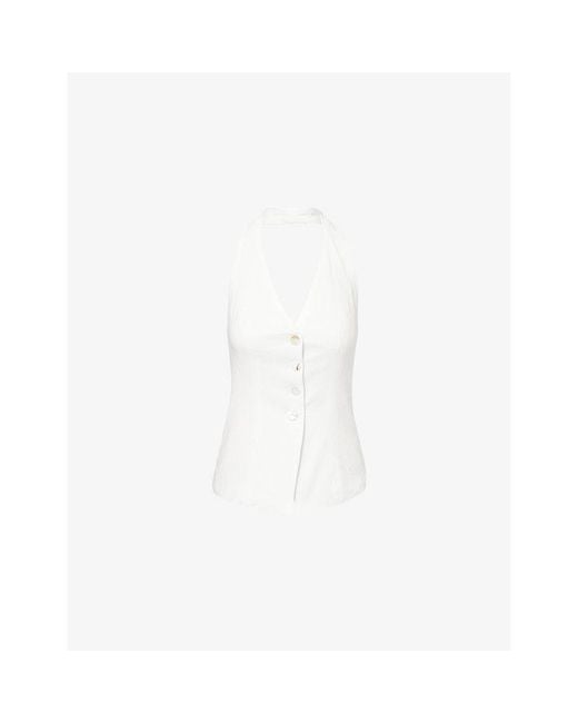 4th & Reckless White Issie Halterneck Tailored Cotton Top