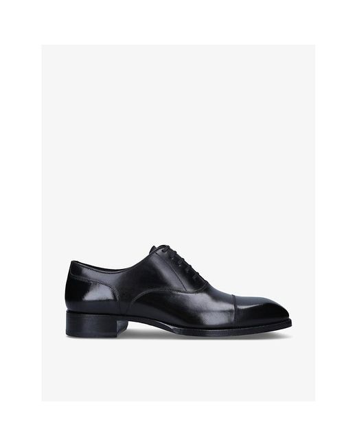 Tom Ford Black Elkan Cap-toe Leather Shoes for men