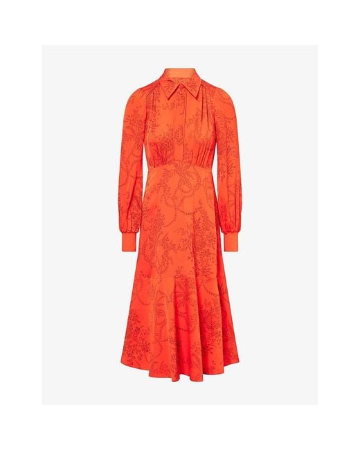 ME+EM Red Pearl Bouquet-Print Woven Midi Dress