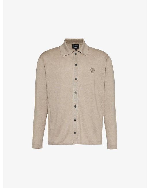 Giorgio Armani Natural Logo-embroidered Knitted Linen-blend Shirt for men