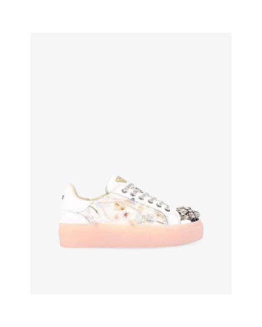 Kurt Geiger Pink Crystal Embellished Leather Trainers