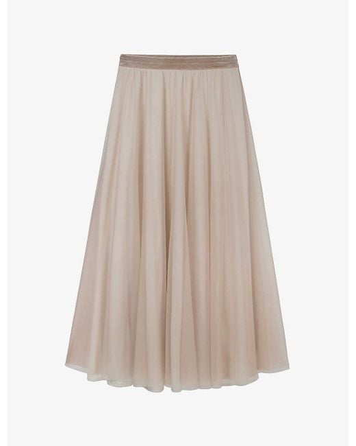 The White Company Natural Pleated Elasticated-waist Tulle Midi Skirt