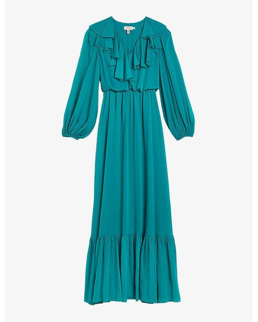Ted Baker Blue Keina Ruffle-neck Long-sleeve Woven Maxi Dress