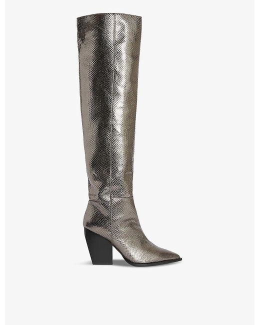AllSaints White Reina Snake-print Metallic Leather Over-the-knee Boots
