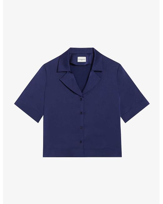 Claudie Pierlot Blue Notch-lapel Cropped Woven Shirt