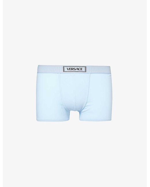 Versace Blue Logo-waistband Stretch-cotton Trunk for men