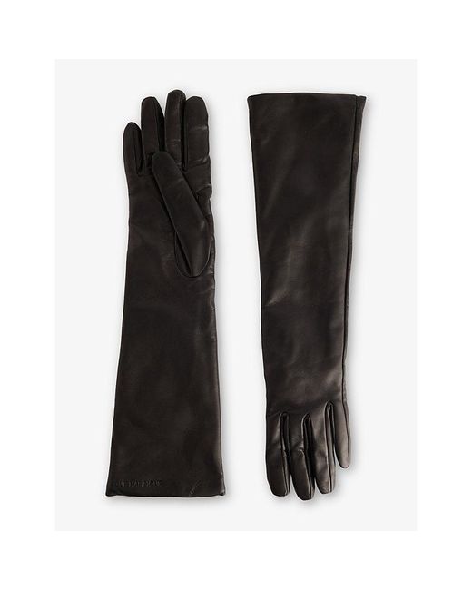 Nour Hammour Black Long Lined Leather Gloves