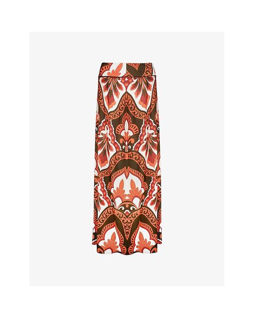 Ro&zo Red Tile-Print High-Waist Woven Maxi Skirt