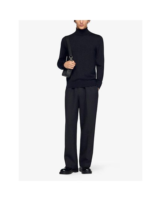 Sandro Black Turtleneck Fine-Knit Wool Jumper for men