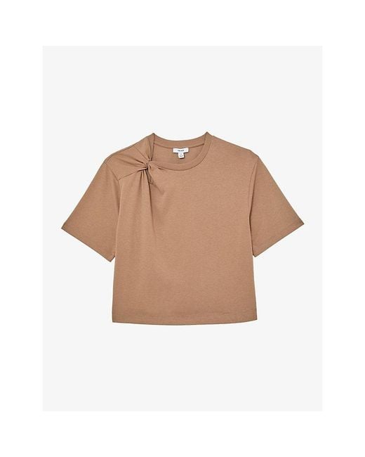 Reiss Natural Esme Twist-Shoulder Cotton T-Shirt