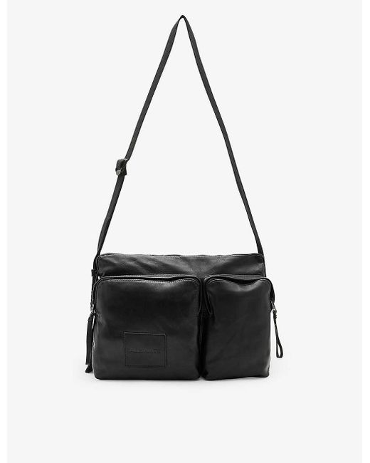 AllSaints Black Steppe Leather Messenger Bag for men