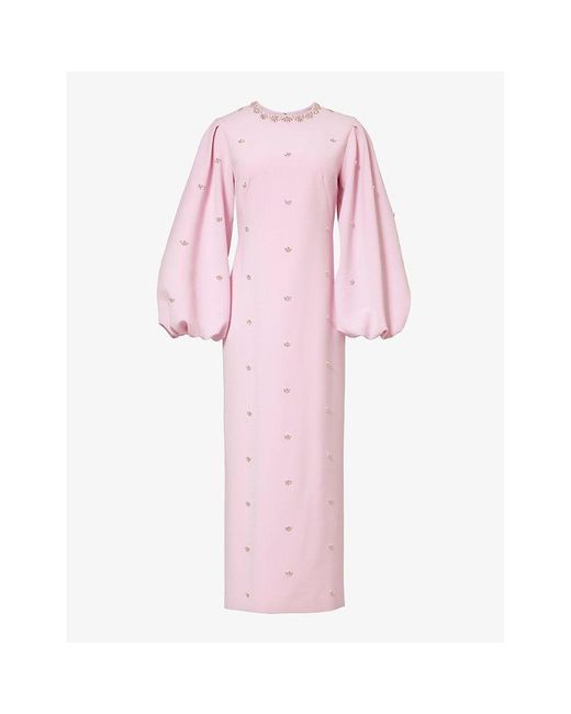 Huishan Zhang Pink Crystal-embellished Recycled Polyester-blend Midi Dress