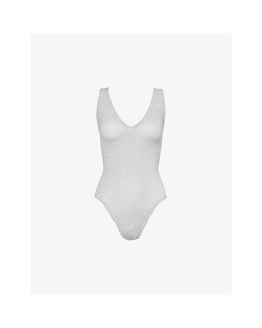 Hunza G White Sadie Scoop-neck Crinkle-textured Swimsuit