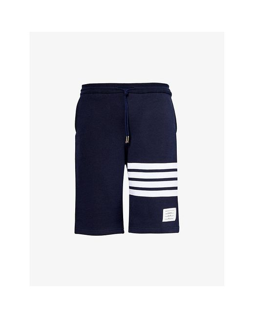 Thom Browne Blue Four-bar Brand-patch Regular-fit Cotton-jersey Shorts for men