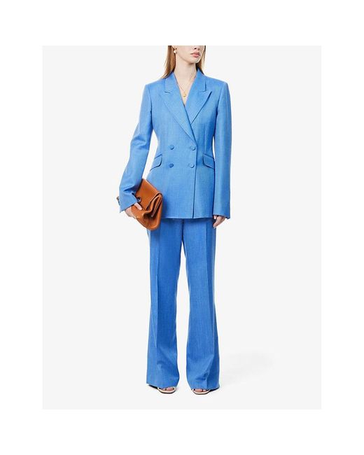 Gabriela Hearst Blue Vesta High-rise Straight-leg Wool, Silk And Linen-blend Trousers