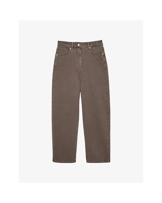 Reiss Brown Selin Mid-Rise Straight-Leg Denim Jeans