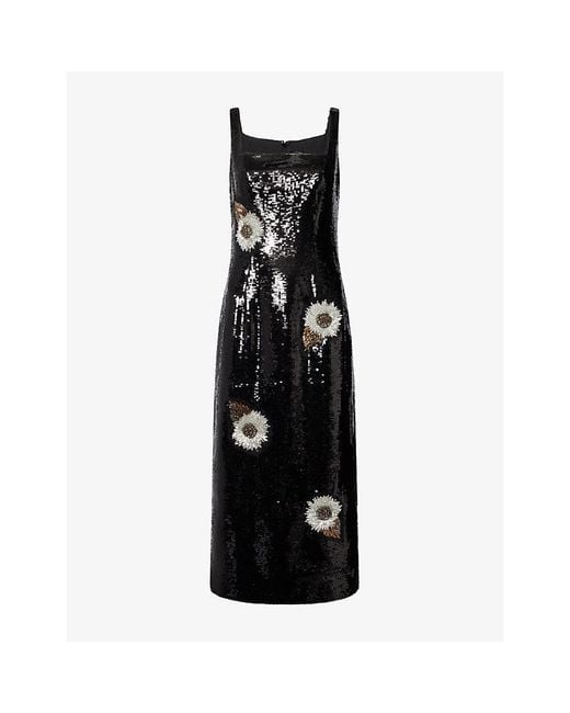 Huishan Zhang Black Marylin Sequin Woven Midi Dress
