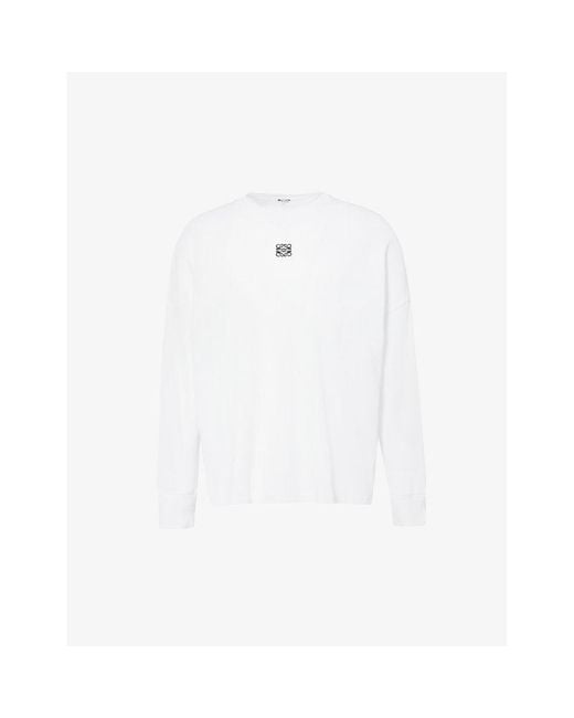 Loewe White Anagram-Embroidered Cotton-Jersey Long-Sleeved T-Shirt for men