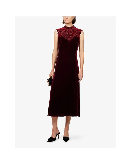 ME+EM Embroidered Sleeveless Woven Midi Dress in Purple