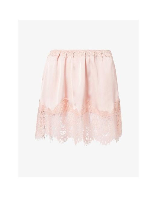 Free People Pink Lace-Trim Satin Mini Skirt
