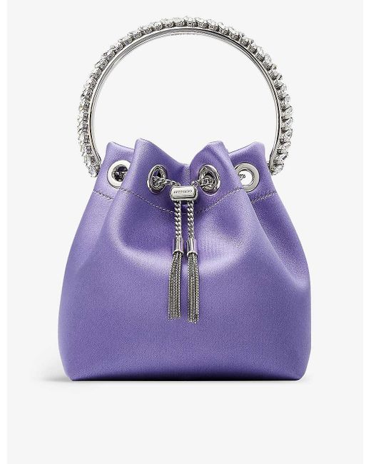 Jimmy Choo Purple Bon Bon Crystal-embellished Satin Top-handle Bag