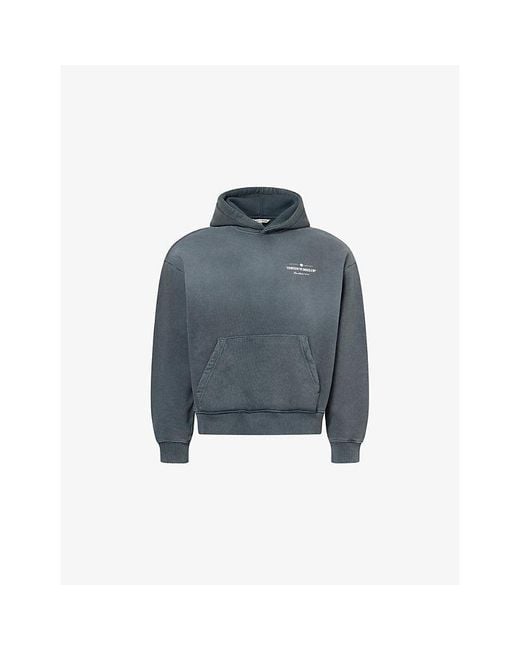The Couture Club Blue Spray-Wash Logo-Print Cotton Hoody for men