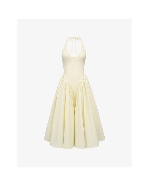 House Of Cb White Marilyn Halterneck Stretch-Cotton Midi Dress Xs (A-C Cup)