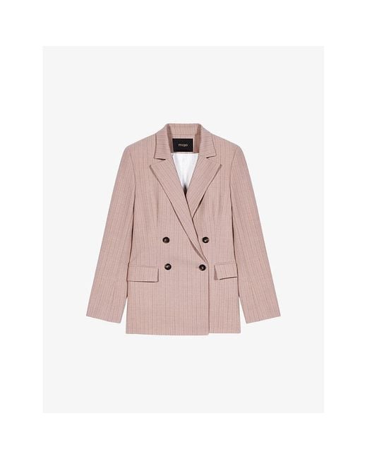 Maje Pink Double-breasted Pinstripe Stretch Wool-blend Blazer