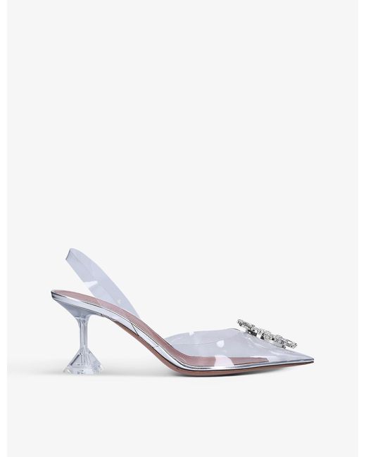 AMINA MUADDI Leather Begum Slingback Crystal-embellished Pvc Heeled Mules | Lyst